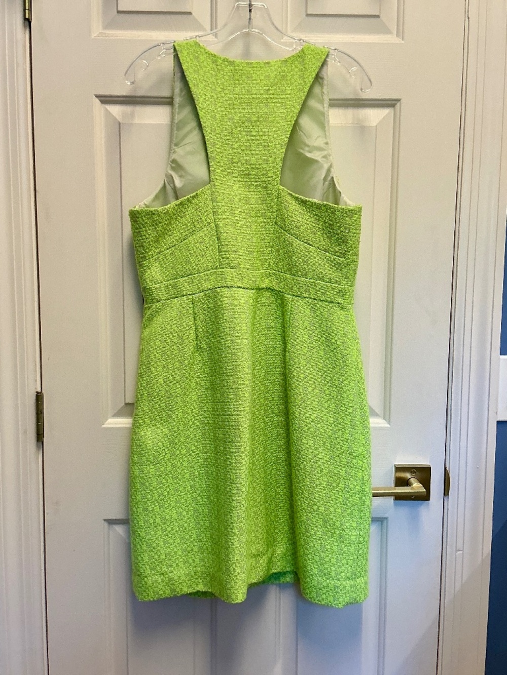 J Crew Factory neon green houndstooth tweed racer back sheath dress, size 12 - Picture 3 of 8